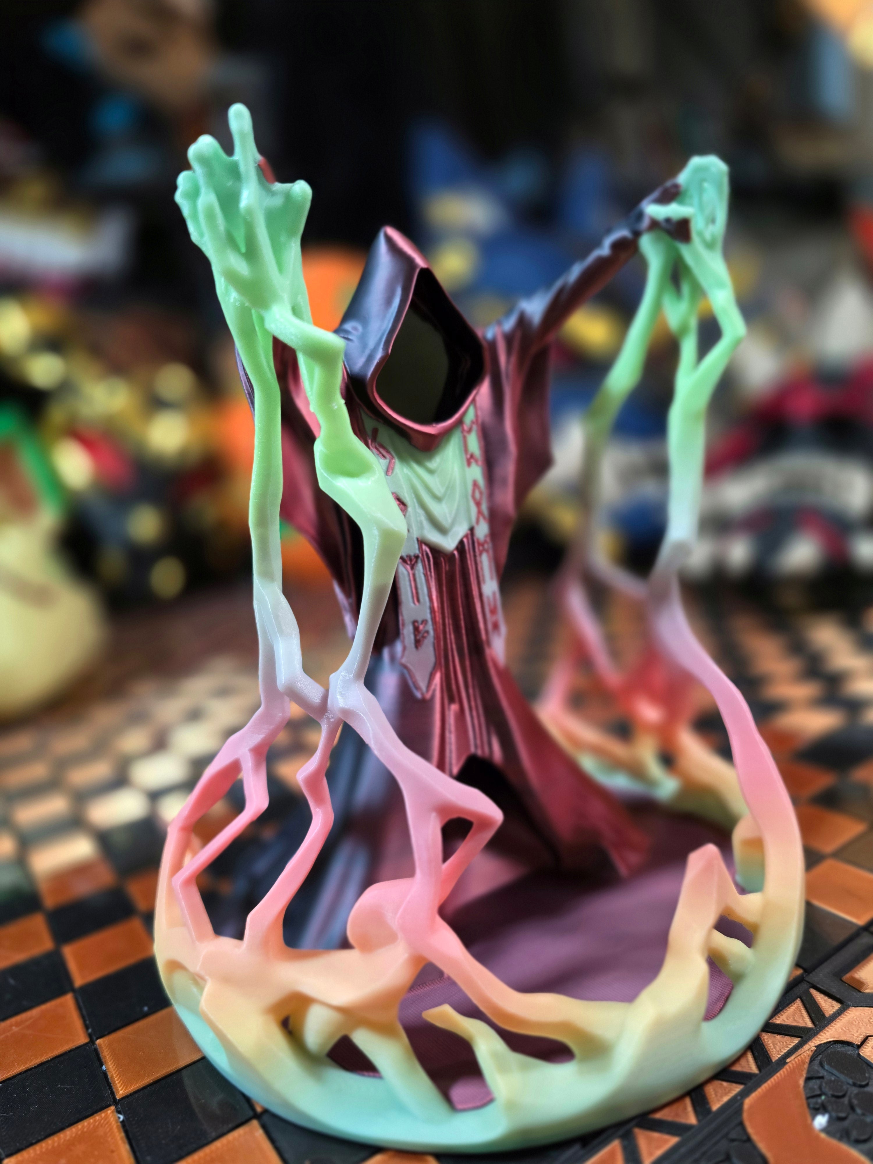 3D-printed Glow in the Dark Red Wizard Dicetower