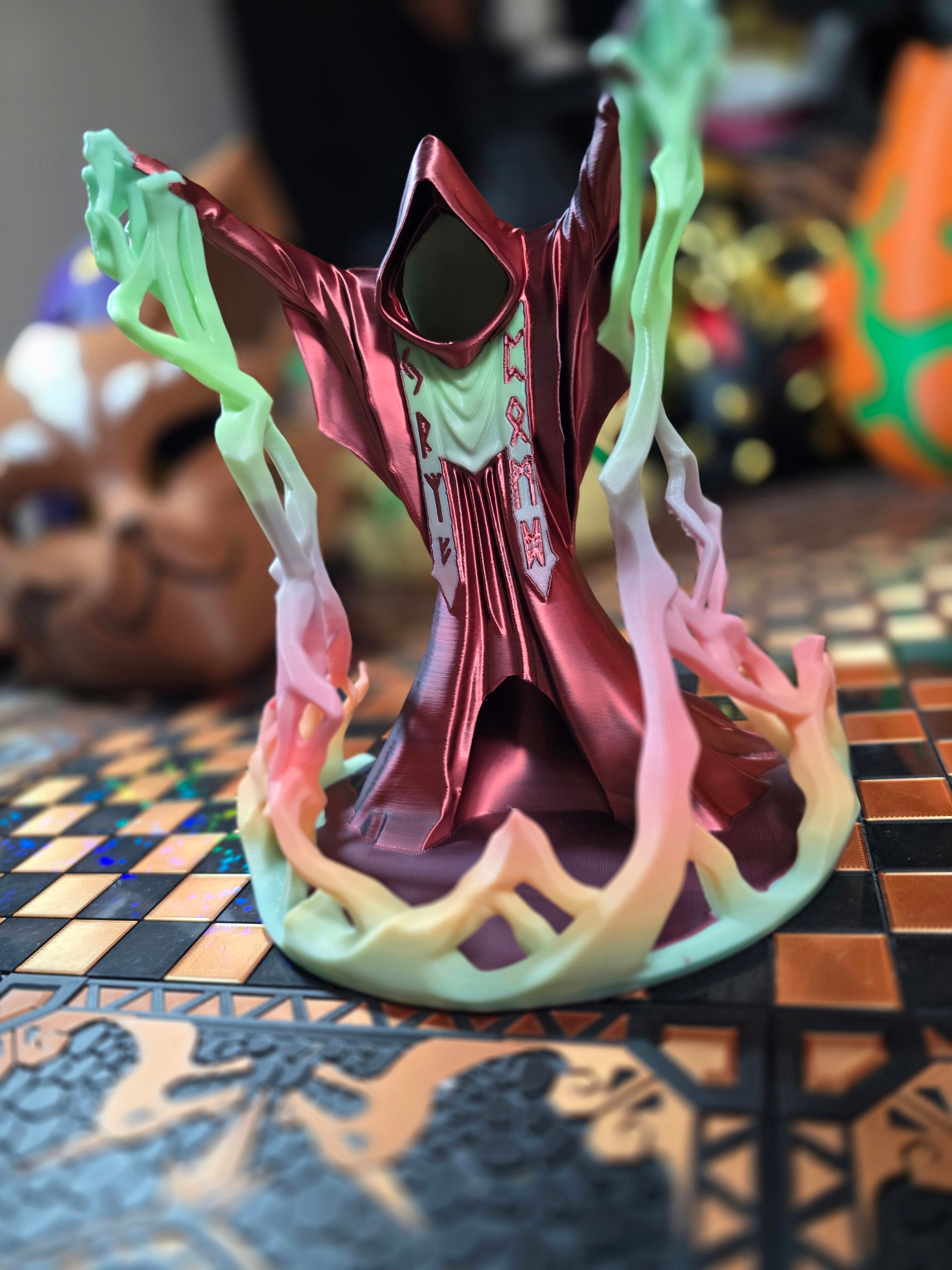 3D-printed Glow in the Dark Red Wizard Dicetower