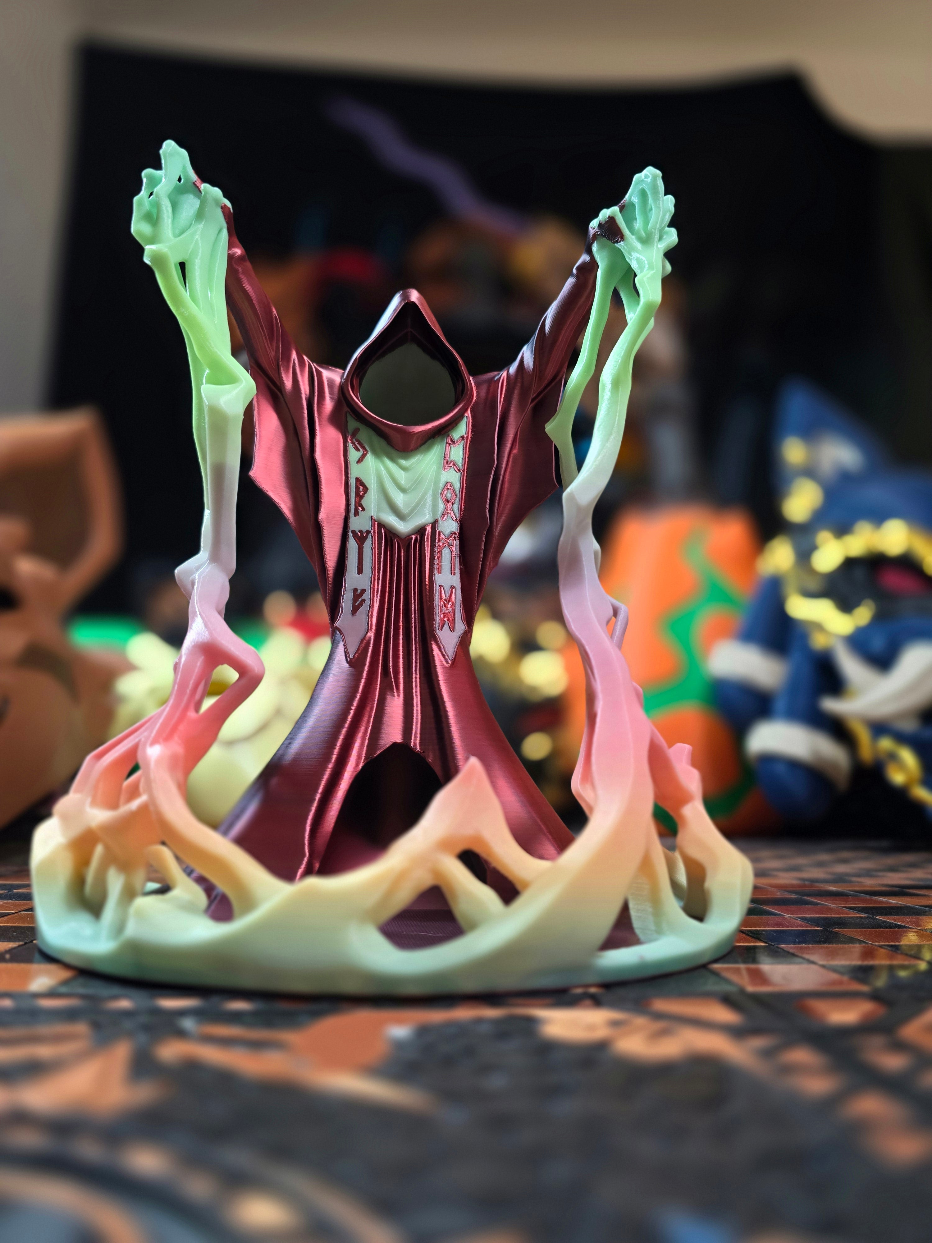 3D-printed Glow in the Dark Red Wizard Dicetower