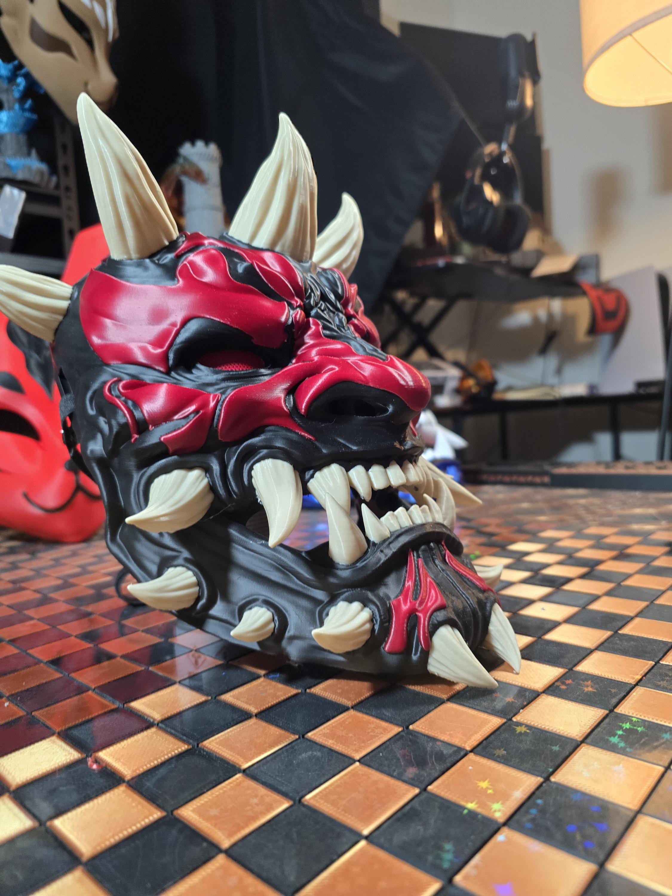 Infernal Sith Oni Mask – Red Black Horned Demon Cosplay (3D Printed)