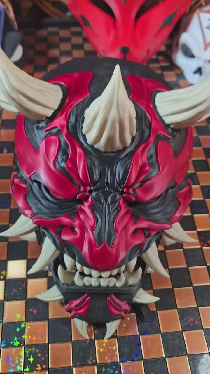 Infernal Sith Oni Mask – Red Black Horned Demon Cosplay (3D Printed)